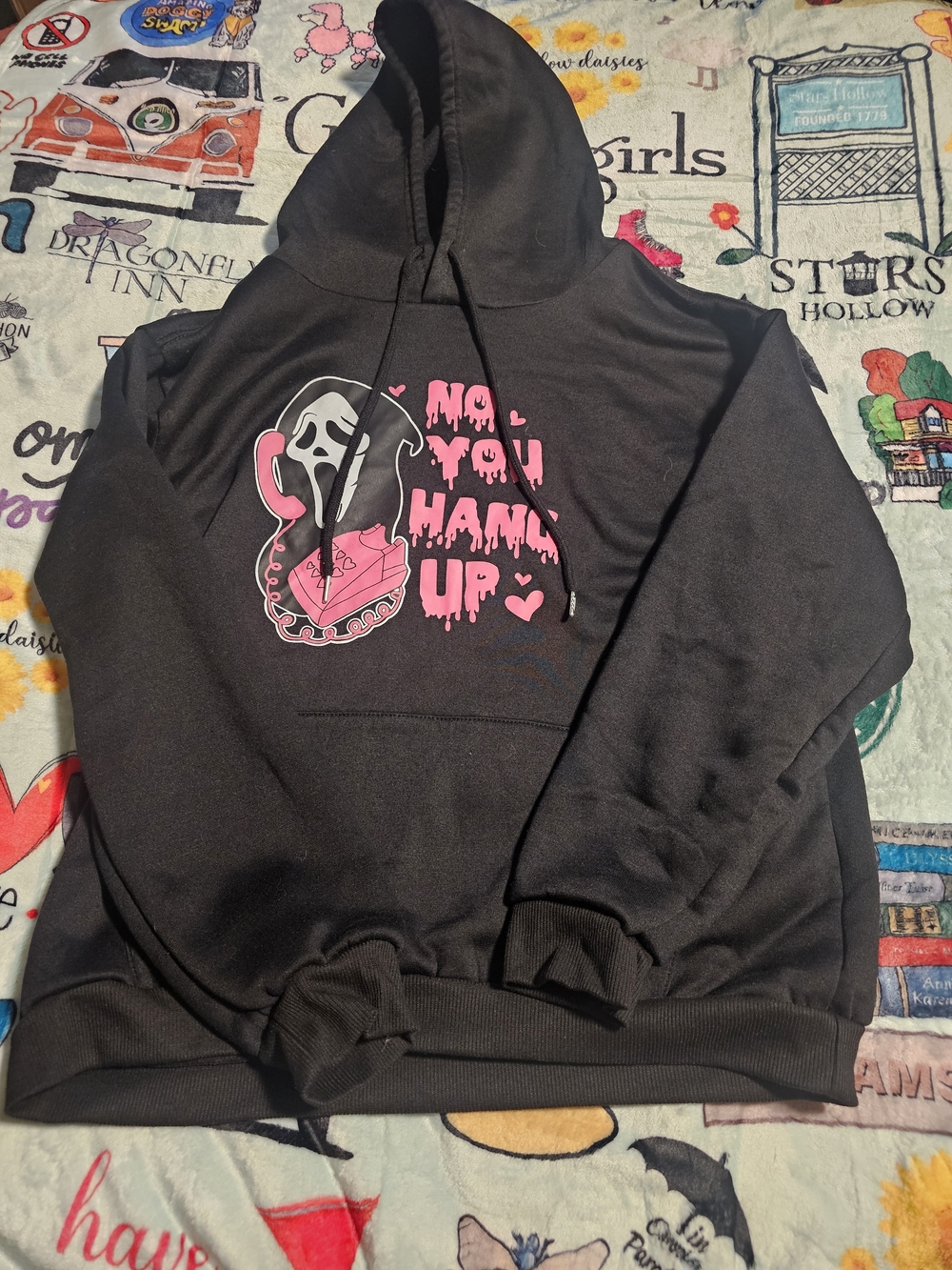 Ghost Face Black Graphic Hoodie with Pink Scream Design